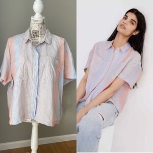 Madewell Beachside 100% Linen Button Front Ombré Sunset